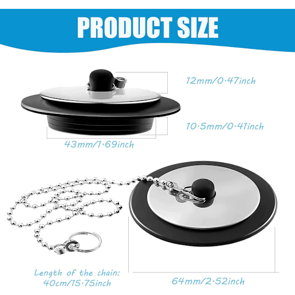 2st Universal Kedjeavloppspropp: Kromgummi diskbänksplugg Cover för badkar och kök