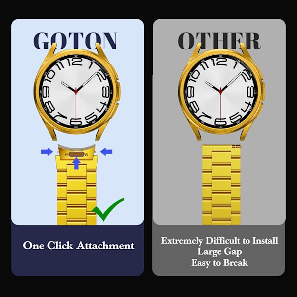 20mm rostfritt stål utan gap band [One Click Attachment] för Galaxy Watch 6 5 4 Active 2 40mm 44mm, Watch 6 Classic 47mm 43mm, Watch 5 Pro 45mm