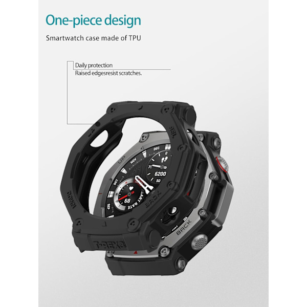 Kotelo Amazfit T-Rex 3:lle, TPU-suojakuori, helppo asentaa, pudotuksenkestävä, naarmuuntumaton, suojakotelo Amazfit T-Rex 3 -älykellolle (musta) Musta