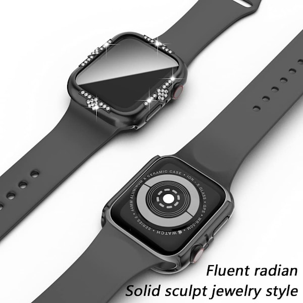 Kova suojakotelo yhteensopiva Apple Watch Series SE 6/5/4 40mm kanssa, strasseilla ja sisäänrakennetulla lasisella näytönsuojalla, timanttikuvioinen iWatch-etukansi älykellolle