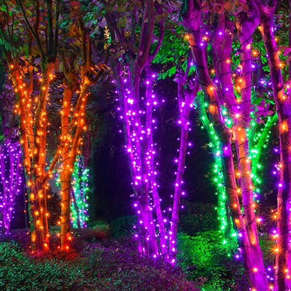 2 Pakke Total 400LED 132FT Halloween Solar Lyskæde Udendørs Lys, 8 Tilstande Vandtætte Halloween Lys til Soveværelse Terrasse Have Træ Fest Have