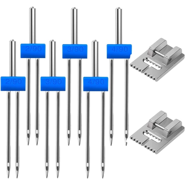 6-pak dobbeltnål dobbeltnål med 2 stk 9-spor pintuck trykfod - 3 størrelse 2/90 3/90 4/90