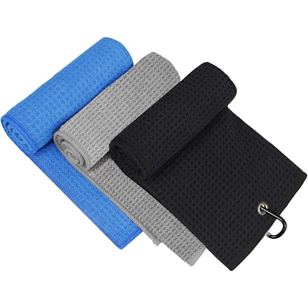 Golfhandduk för väskor med klämma - Mikrofiber våffelstruktur, 3-pack