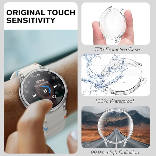 4-pak Etuier Kompatible med Galaxy Watch 7 40mm 2024, Premium Blød TPU Skærmbeskytter All-Around Beskyttende Bumper Cover, Sort/Sølv/Rose