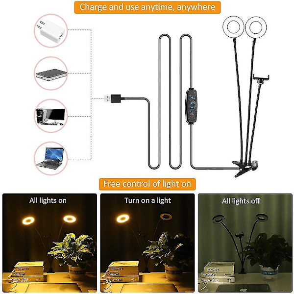 2-huvud klämma rörhållare för Lightingselfie Ring Light 2 Ring Light