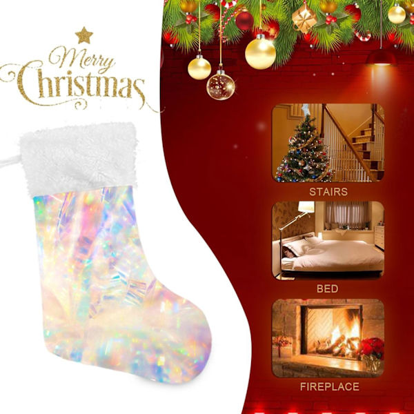 Julklapp, Personliga Julklappsstrumpor 2-pack Holografisk Swirl Regnbåge Modern 45,7 cm Julstrumpor Hängande Ornament Kam