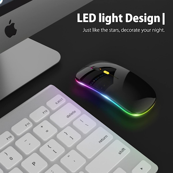 【Opgradering】LED trådløs mus. Lydløs mus 2.4G bærbar mobil