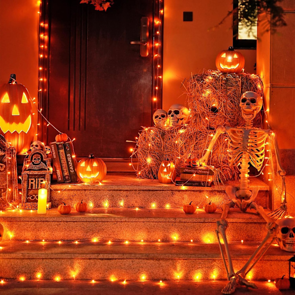 500 LED Halloween-lys utendørs, 163FT 8 moduser oransje julelys innendørs klar ledning, utendørs vanntett oransje høstlys plugg inn for rom