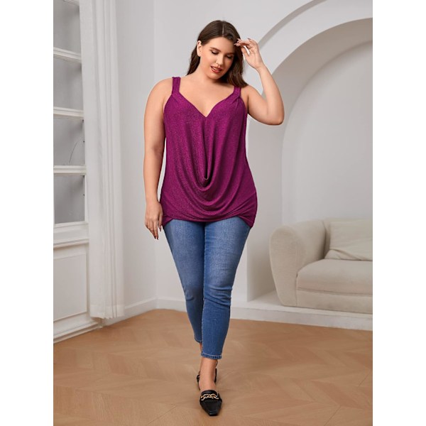 Kvinners Plus Size Glitter Draped Neck Ermeløs Ryggløs Cami Topp