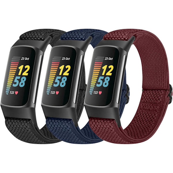 Elastisk nylon för Fitbit Charge 5 - 3-pack ersättningsband
