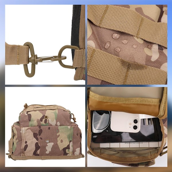 Ulkoiluun sopiva taktinen olkalaukku, sotilaallinen rintalaukku miehille ja naisille (CP Camo)