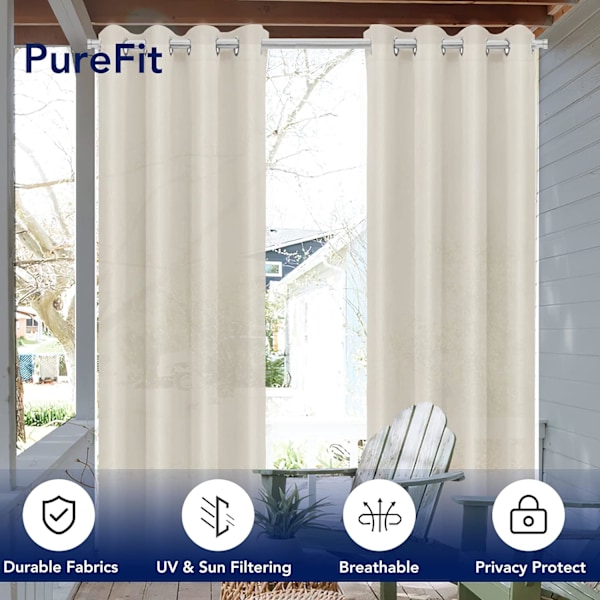 Skira utomhusgardiner för uteplats - 54 x 84 tum, Beige