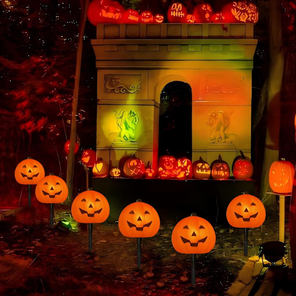 4 Pakke Halloween Gresskar Sti Lys - 7Ft Utendørs Dekorative Streng Lys med 4 Jack-O-Lantern Stake Lys for Halloween Hage, Hage,
