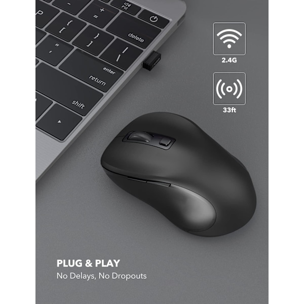Trådløs mus for bærbar PC. 2,4 GHz ergonomisk datamus
