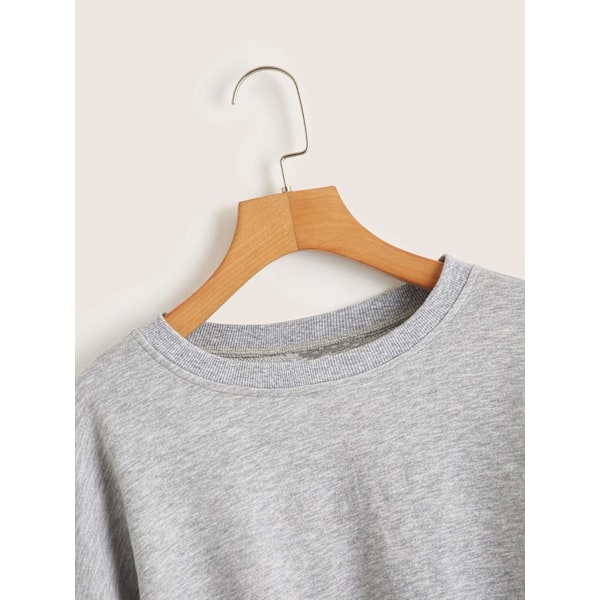 Damer Casual Långärmad Raw Hem Pullover Crop Tops Sweatshirts