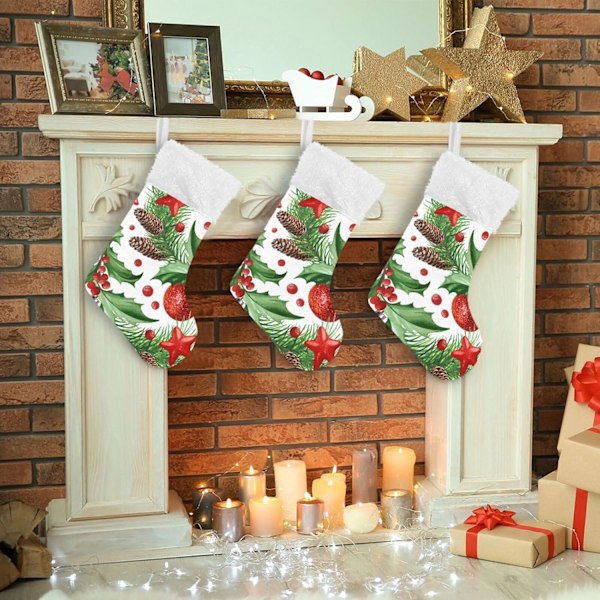 Julklapp, personliga julklappsstrumpor 2-pack Jul Mistelbär, kulor, kottar, stjärnor 45,7 cm Julstrumpor Hängande O