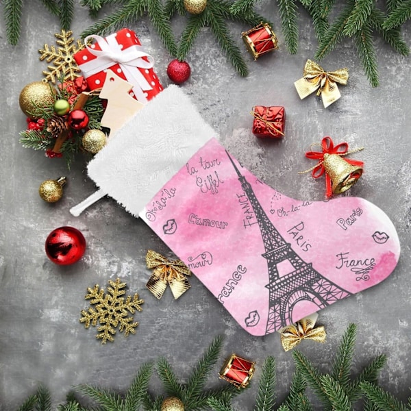 Julklapp, personliga julklappsstrumpor 2-pack Paris Eiffeltornet Hjärtan Kant 45,7 cm Julstrumpor Hängande Ornament Eldstad för B
