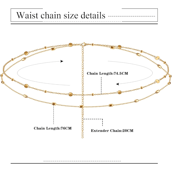 18K guldpläterade midjekedjor Body Chain för kvinnor