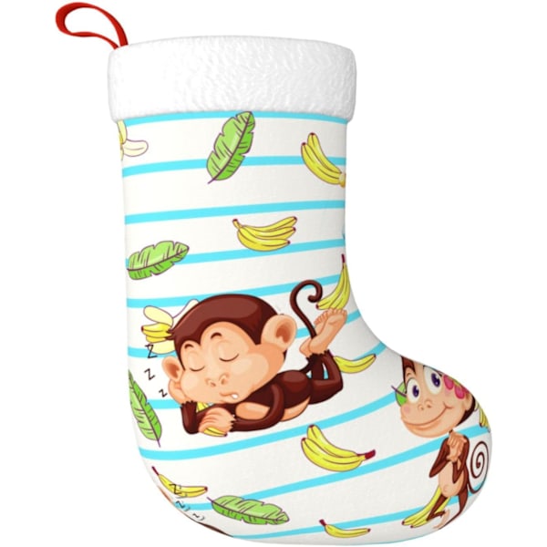 Monkey Banana Palm Leaves Julstrumpor 17,7 tum, Mjuka Julstrumpor Klassiska Presentbehållare för Festlig Semesterbrask Dekorationer Familj