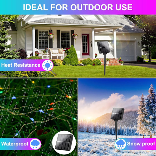 4-pack solcellslampor för utomhusbruk 288FT, var och en 72FT 200 LED solcellslampor flerfärgade ljusslingor vattentäta, 8 lägen RGB blinkande lampor för