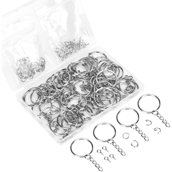 150PCS Key Chain Rings Kit - Includes Key Chain Rings with Chain, Jump Rings, and Screw Eye Pins