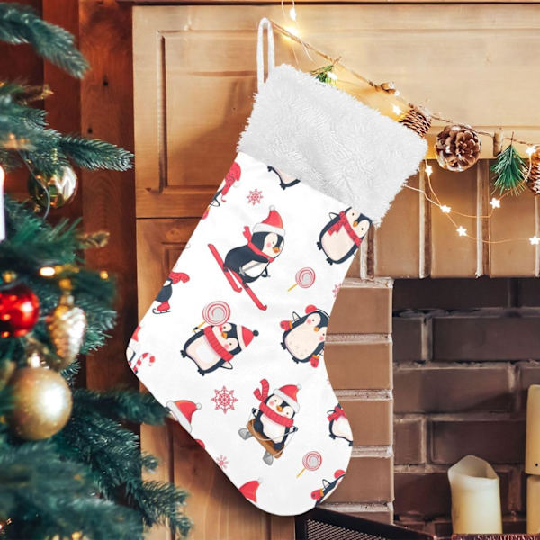 Julklapp, personliga julklappsstrumpor 2-pack Jul Söt Pingvin Djur 45,7 cm Julstrumpor Hängande Ornament Eldstad för