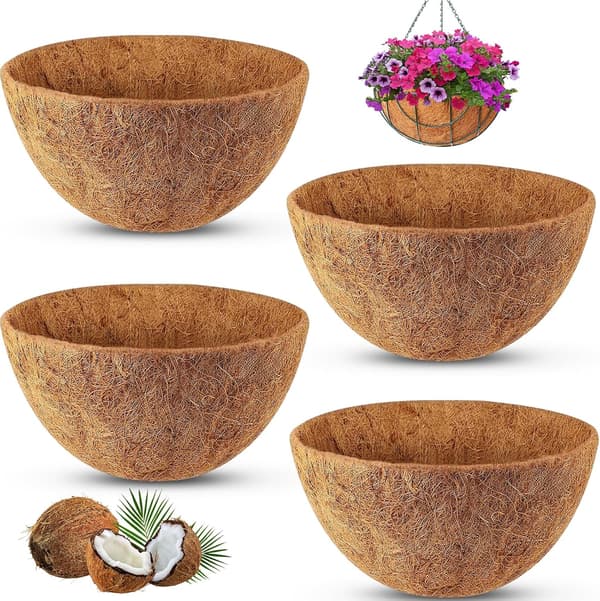Hängkorg Kokosfoder, Kokosplanteringskorgsfoder 4-pack 12 tum 100% Naturligt Runt Kokosfiber Ersättningsfoder för Hängkorgsväxter