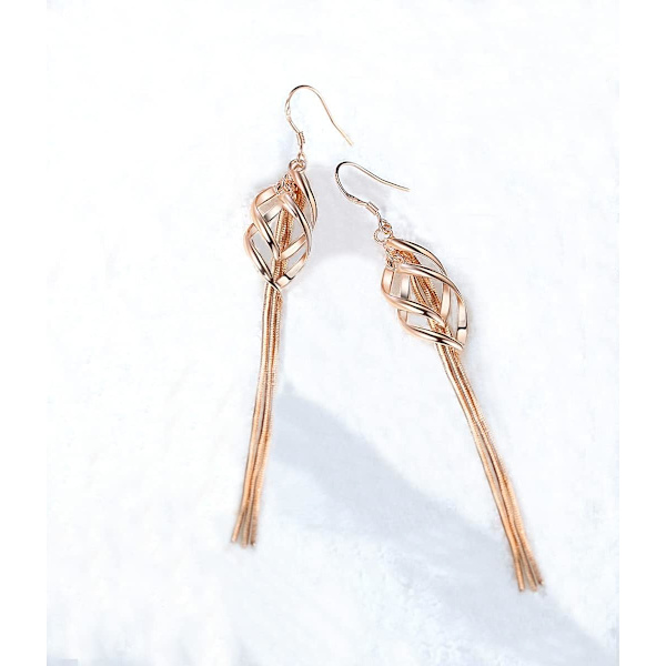 14K Guldpläterade Sterling Silver Dangle Örhängen Långa Linjära Drop Örhängen för