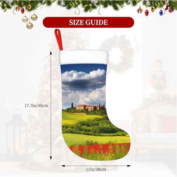 Toscana Vår Julstrumpor Sammet Julstrumpor med Vit Super Mjuk Plysch Manschett Klassisk Jultomte Strumpa Hängande Ornament Dekorationer för