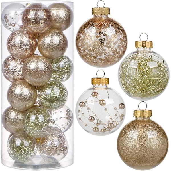 24 st transparenta julgranskulor i champagnefärg, 6 cm