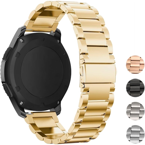 Kompatibel med Galaxy Watch 6/5/4 Band Classic 43mm 47mm 45mm 40mm 44mm 42mm 46mm, Men 20mm Metal Business Band Solid Stainless Steel Gold 22mm