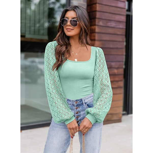 Womens Mesh Langærmet Skjorter Casual Bluser Tops