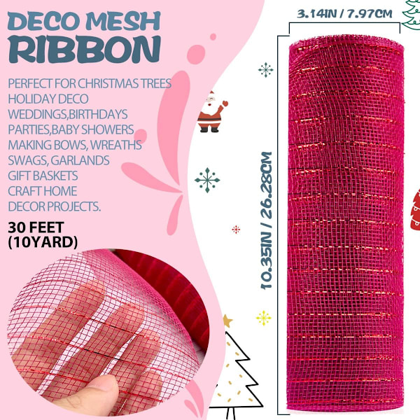 Deco Mesh Bånd, 10 tommer x 30 Fod Hver Rulle Metallic Folie Mesh Bånd til