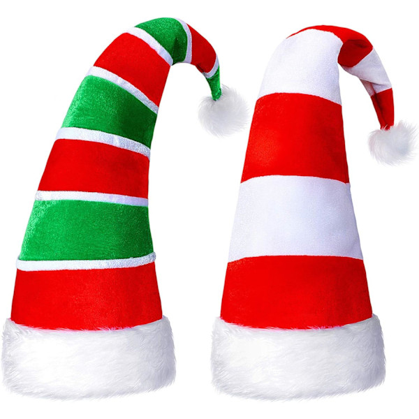 2 st långrandiga julhattar i konstgjord päls, tomteluva, godishatt för jul