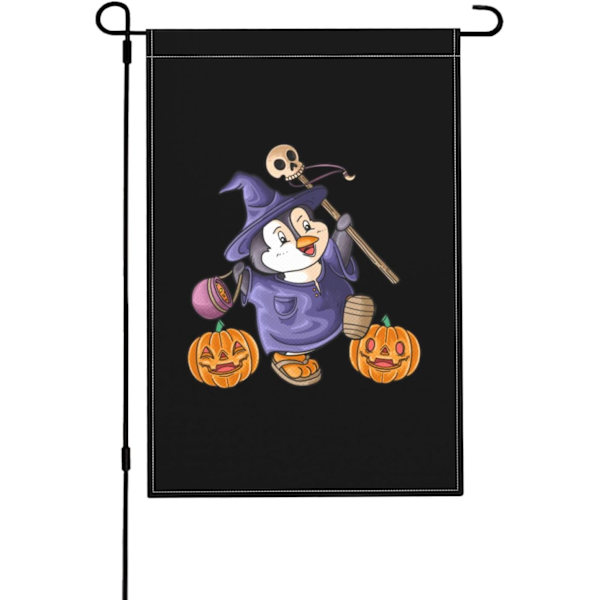 Halloween pingvin trädgårdsflagga för utomhusbruk 12x18 tum dubbelsidig hållbar vår sommar trädgård  uteplatsbanderoll hem gräsmatta dekor  svart svart