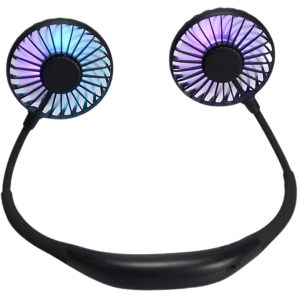 Neck Fan Cooler - Neck Coolg Fan, Genopladelig Light Up USB Fan, Campg Acceories Gaver Til Mænd og Kvinder - Bærbar Fan Holiday Acceories Sort Sort