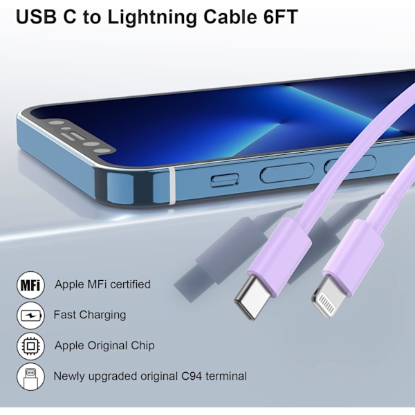 (4-pack Apple Mfi-certifierad) USB C till Lightning-kabel