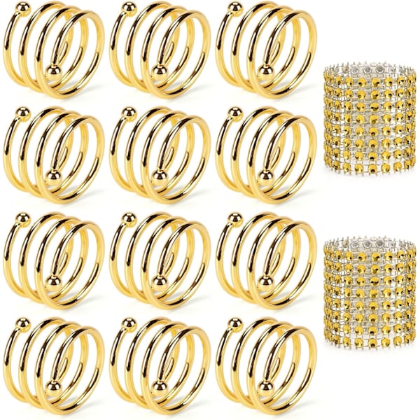 12 stk gull metall serviettringer