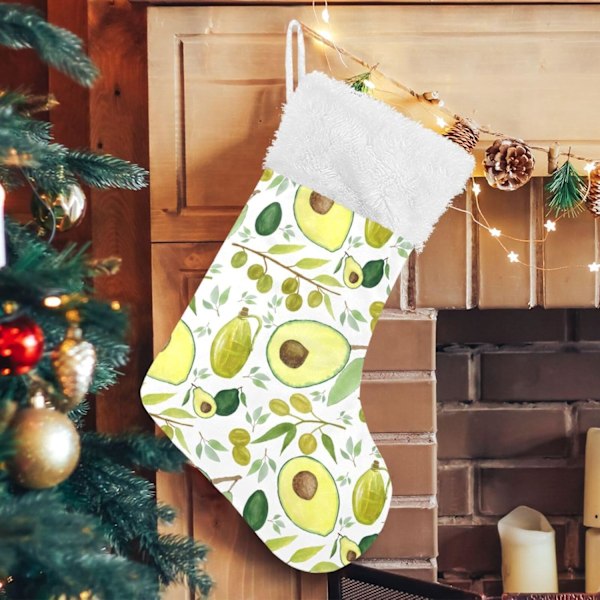 Julklapp, personliga julklappsstrumpor 2-pack Avocado Tropiska Frukter Frön 45,7 cm Julstrumpor Hängande Ornament Eldstad för B