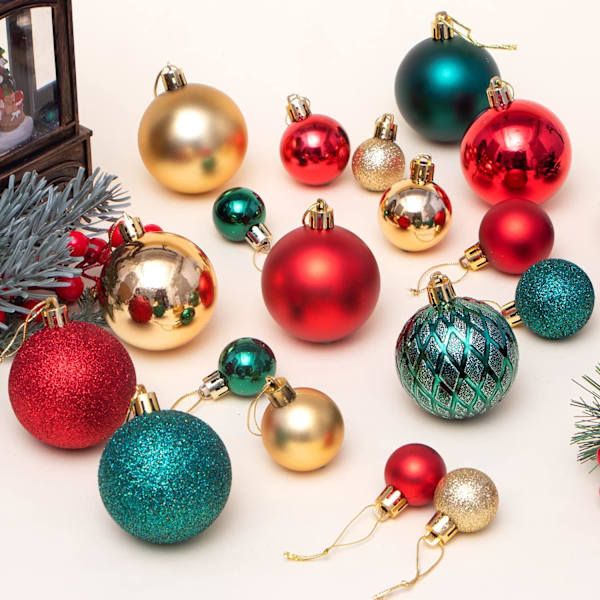 Julgransprydnader, 50 st julgranskulor set röd grön guld