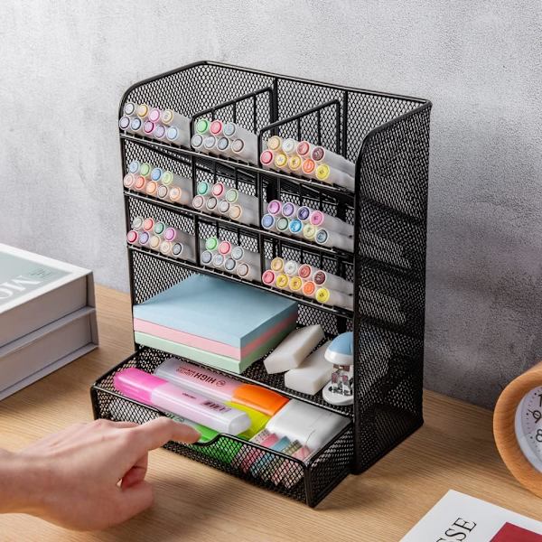 Metl n Orgnizer, ncil Holder for Desk, Desk Orgnizer wi Drwer for hool, Home, rt Supplies (Blck) Blck Black