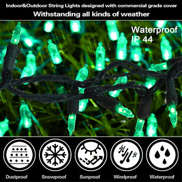 Gröna julgransljus, 33ft 100 LED Mini Xmas Tree Lights, 120V UL-certifierade LED-slingor för St. Patrick's Day, Halloween, jul,