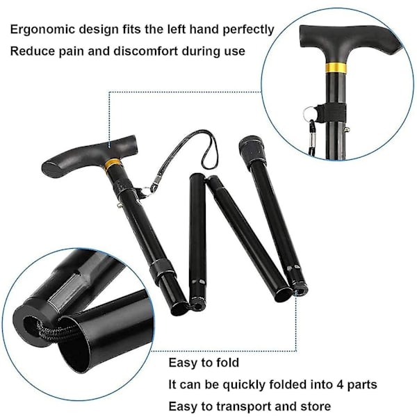 Hopfällbar och justerbar design Walking Cane Folding Cane Portable Walking Cane