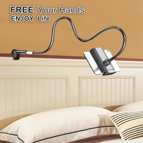 Svanehals Nettbrettstativ Telefonholder Total Lengde 94 cm Fleksibel Arm 360 Graders Rotasjonsklemme Kompatibel med Alle 4,7\"-12,9\" Telefoner eller Nettbrett (Svart)