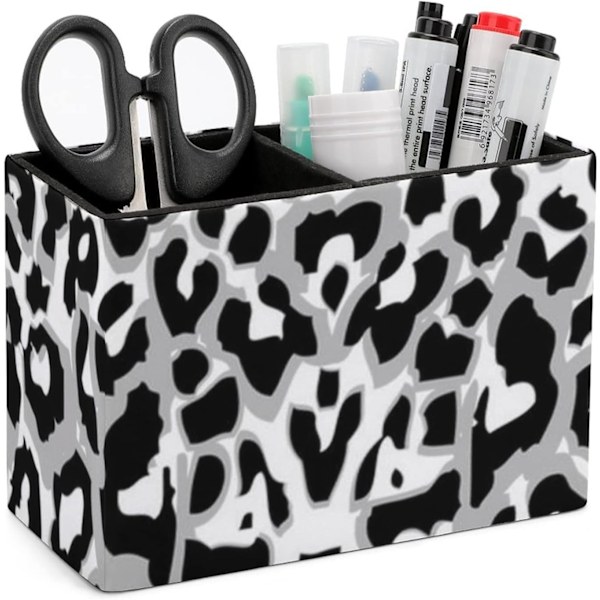 Blck nd White Leoprd Print PU Leer ncil Holder Cute n Continer Mkeup Storge Box Desk Orgnizer Blck nd White leoprd Print Black and White leopard