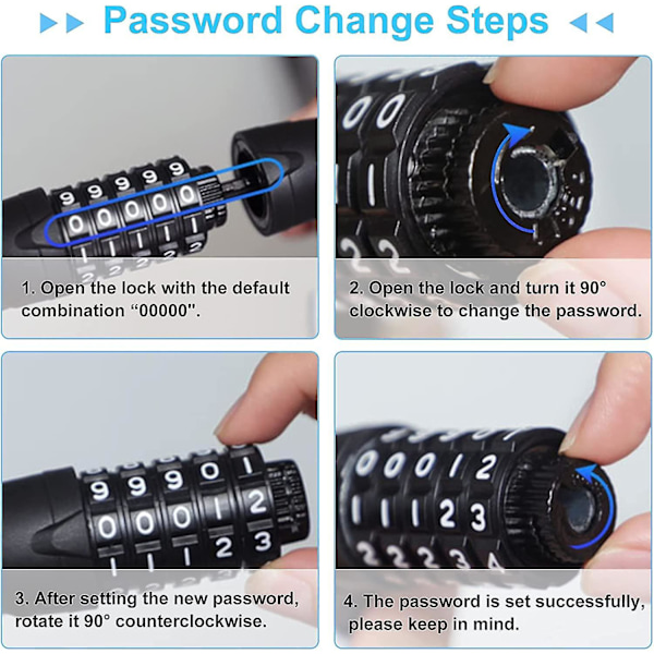 Tyverisikker sykkelkjede med kode, sykkellås Tyverisikringskjeder med 5-sifret passord for sykkel, motorsykkel, dør, port