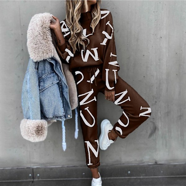 Dame 2-delt fritidsdress med bokstavstrykk høst og vinter joggedress hjem