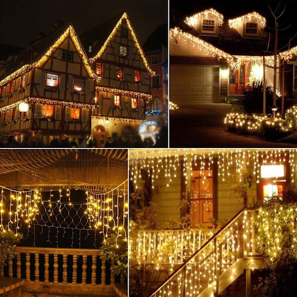 Jul LED istappsgardin ljusslingor utomhus inomhus hängande ljusslingor 32,8ft 400 LED 8 lägen ljus för varmvit