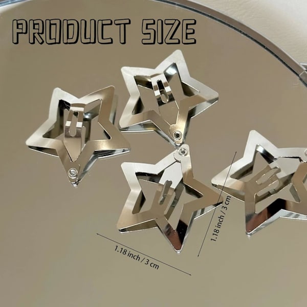 Stjärnhårklämma Y2K-accessoarer - 20st Silver Snap Hårklämmor för kvinnor och flickor
