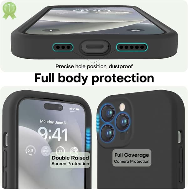iPhone 14 Pro-deksel i førsteklasses silikon med mikrofiberfôr, støtsikkert -